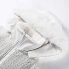 Fashion Solid Warm Ski Suit Women's Hood Fur Trim Full Sleeves Belt Coats High Waist Pants 2025 Winter Lady Windproof Tracksuit