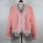 New Women Autumn Winter Knitted Real Rabbit Fur Coat 100% Natural Rabbit Fur Jacket With Fox Fur Collar Overcoat For Female