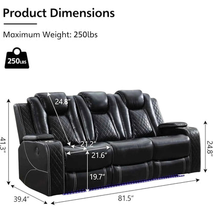 TODRANI Power Reclining Sofa 0 Gravity w/ Wireless Charger,LED Floor Lights,Reading Light, Drop-down Table USB/Type-C Port(070)