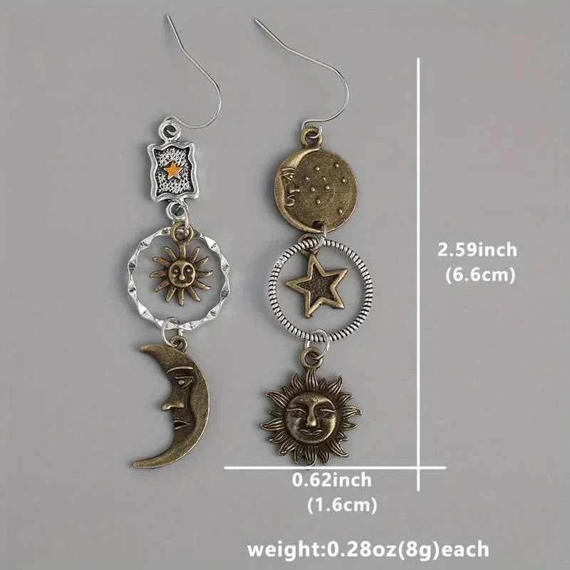 SS69 Greek Mythology Sun and Moon Asymmetric Drop Earrings, Zinc Alloy