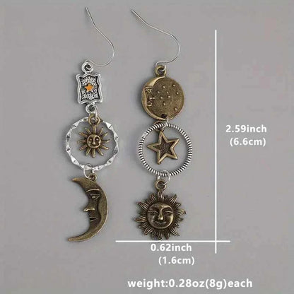 SS69 Greek Mythology Sun and Moon Asymmetric Drop Earrings, Zinc Alloy