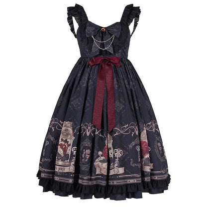 Vintage Lolita Jk Dress Women Black Gothic Bow Ruffles Party Camis Dress Japanese Kawaii Vacation Victorian Sleeveless Vestidos SS69 39.69 Black / L