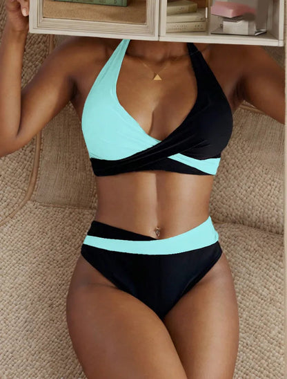 Sexy Leopard Laced Up Bikini 2 Piece Set Women Split Swimsuit High Waist Beach Style Bikini 2025 New Summer Swimwear Bikinis Set SS69