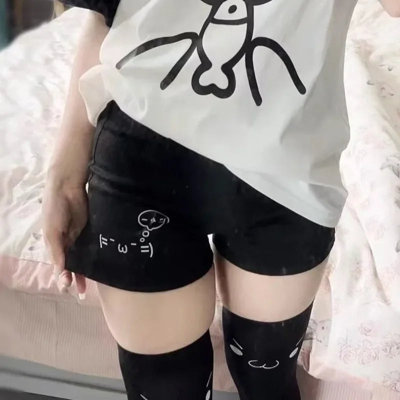 Cotton Shorts for Women Black Summer Pantalones Cortos De Mujer Print Japanese Fashion Casual Cute Pants 2025 New Bottoms 27x232 SS69 17.69 black / XL
