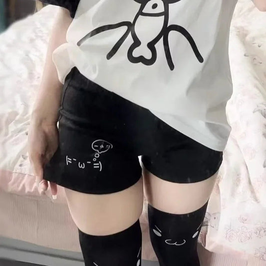Cotton Shorts for Women Black Summer Pantalones Cortos De Mujer Print Japanese Fashion Casual Cute Pants 2025 New Bottoms 27x232 SS69 17.69 black / XL