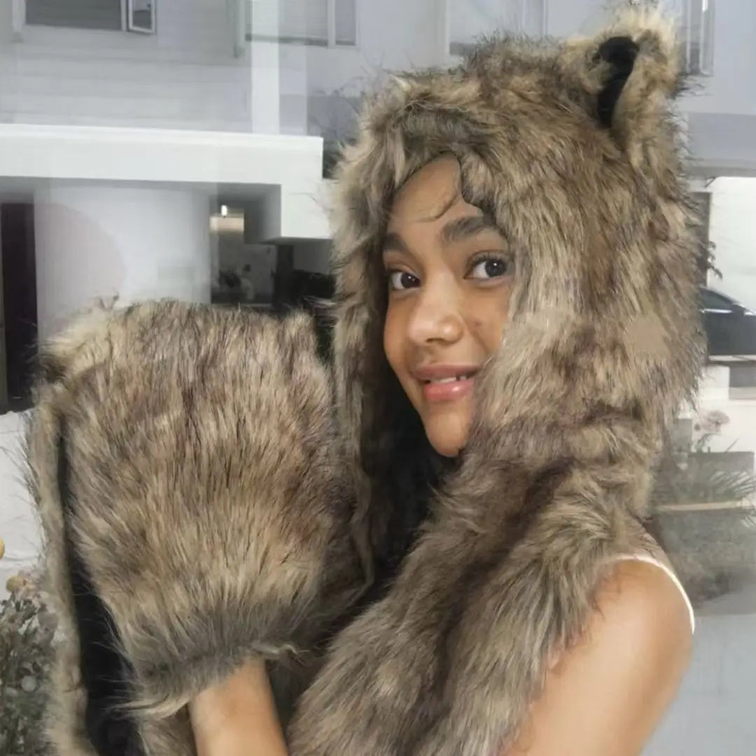 Japanese Kawaii Cute Fur Scarf Hat Winter Keep Warm Y2k Aesthetic Fashion Vintage Cap Bears Ears Women Hats Grunge Streetwear SS69