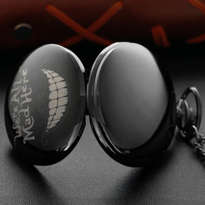 Black Grotesque Smiling Face Pocket Watch Vintage Steampunk Quartz Pocket Watch with Chain Men and Women's Birthday Gift JFC122 SS69