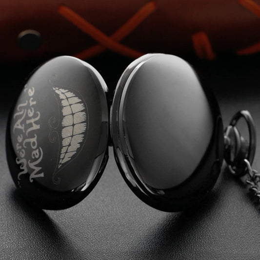 Black Grotesque Smiling Face Pocket Watch Vintage Steampunk Quartz Pocket Watch with Chain Men and Women's Birthday Gift JFC122 SS69