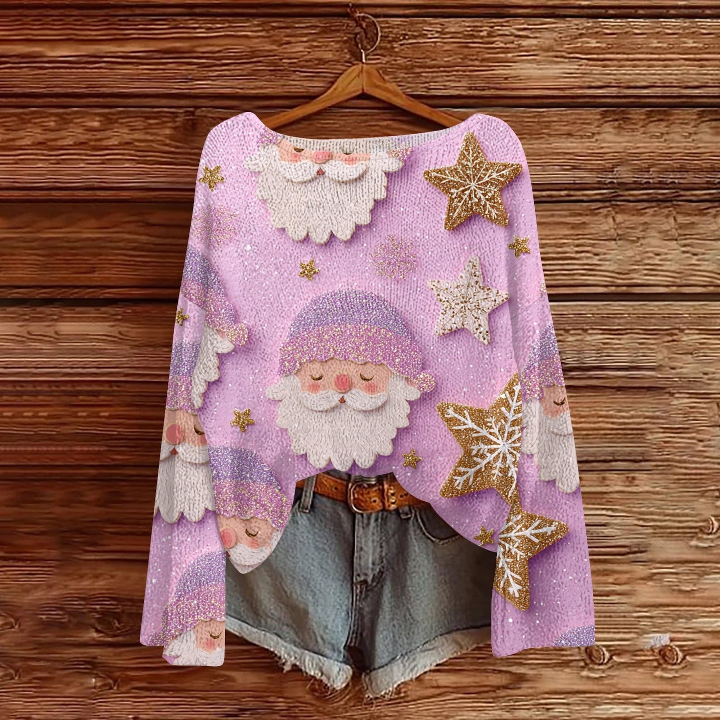 Women'S Round Neck Lightweight Sweater Casual Long Sleeve Christmas Print Knit Pullover Pulls Femmes Ropa De Mujer Woman Clothes SS69 38.69 Light Purple / S / United States