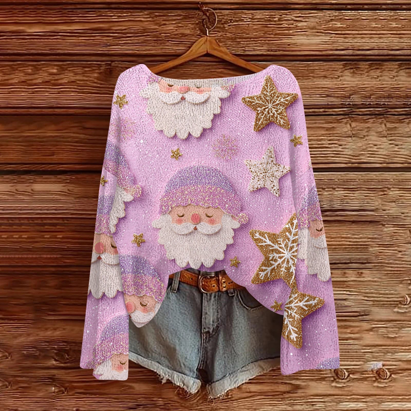 Women'S Round Neck Lightweight Sweater Casual Long Sleeve Christmas Print Knit Pullover Pulls Femmes Ropa De Mujer Woman Clothes SS69 38.69 Light Purple / S / United States