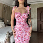 Hugcitar Women Floral Spaghetti Strap Bodycon Maxi Dress