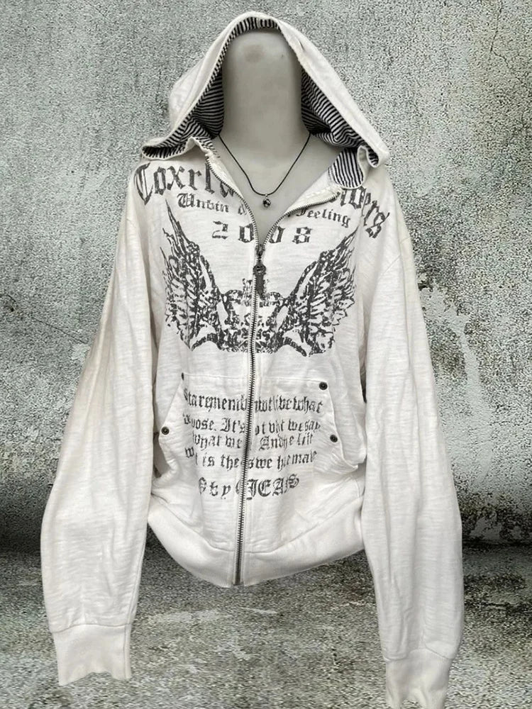 ey Zipper Hoodie ex Loose Lazy Sle High Street Retro American Letter Print Long Sve Sweatirt Autumn Winter Coat SS69