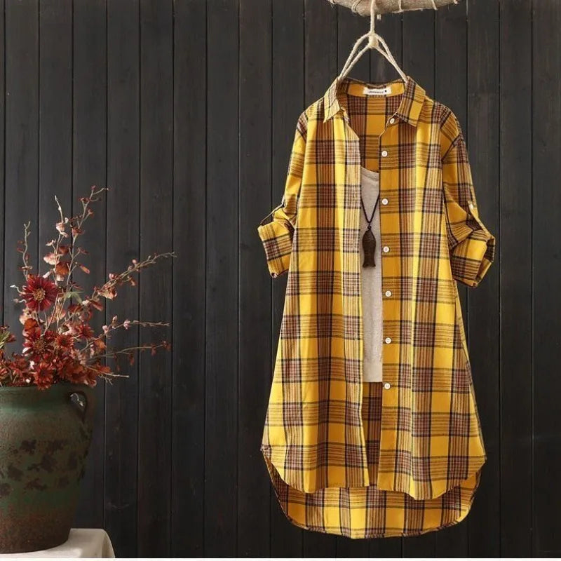 Plaid shirt female in the spring and autumn period and the new long loose long-sleeved jacket coat dress shirts