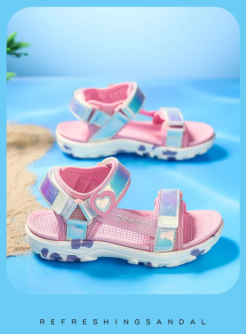 Girls' LED Sandals - Hook & Loop Closure, Anti-Slip EVA