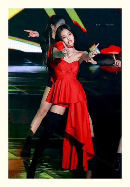 K-pop Jennie Stage Cosplay Outfit Women Red Dress Concert Outfits Festival Women Clothing Secy Performance Costume Dropshipping