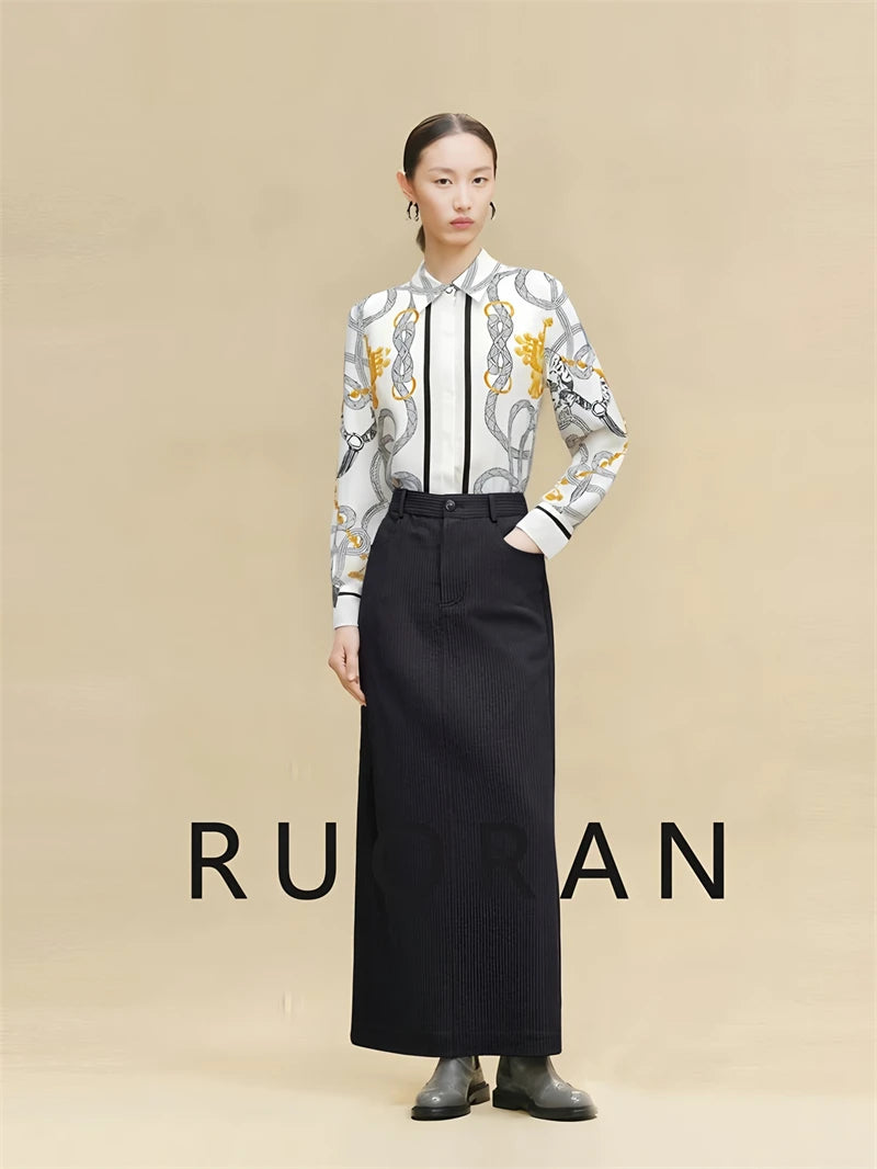 Camisas Newest Exclusive Women Luxury Shirt Long Sleeve Lapel Satin Shirt Old Money Print Brand Design Shirt OL Blouse руба