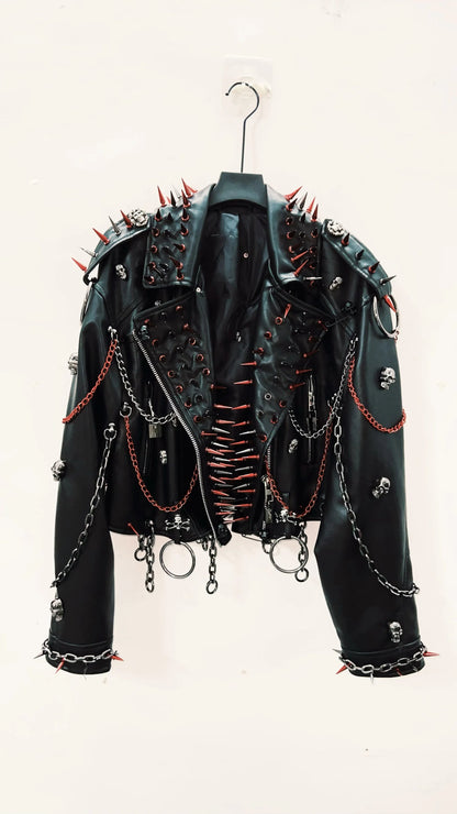 vintage Leather jacket Gothic Leather jacket Punk Leather jacketoversizeLeather jacket Rivet Leather jacket skull Leather jacket SS69