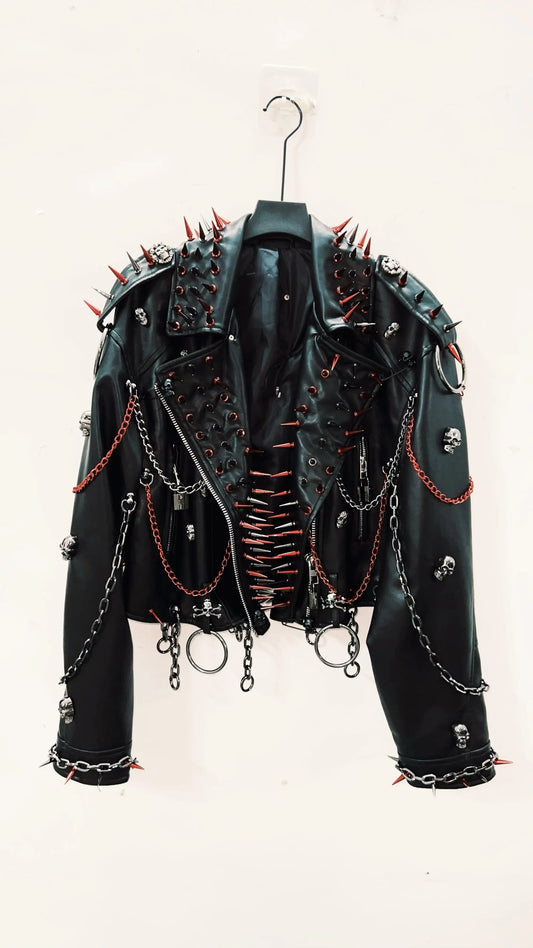 vintage Leather jacket Gothic Leather jacket Punk Leather jacketoversizeLeather jacket Rivet Leather jacket skull Leather jacket SS69