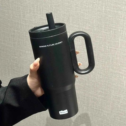 720ML Stainless Steel Thermos Cup with Straw & Handle Ice Coffee Drink Vacuum Insulated Cup Car Travel Outdoor Water Bottle