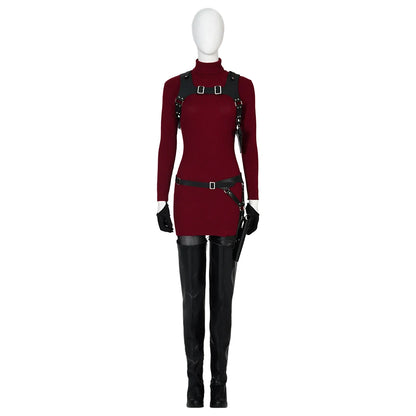 Female Ada Wong Cosplay Costume Clothing Resident 4 Remake Ada Red Women Dress Role Playing Halloween Game Set with Shoes