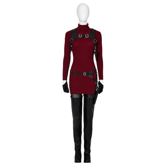 Female Ada Wong Cosplay Costume Clothing Resident 4 Remake Ada Red Women Dress Role Playing Halloween Game Set with Shoes