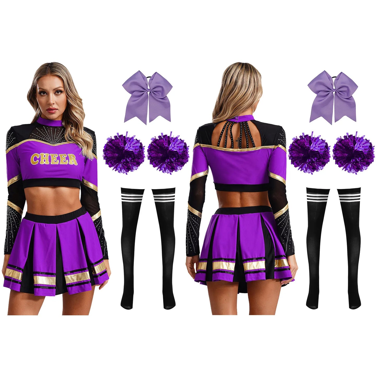 SS69 Women Cheerleading Performance Costume Set with Crop Top and Skirt