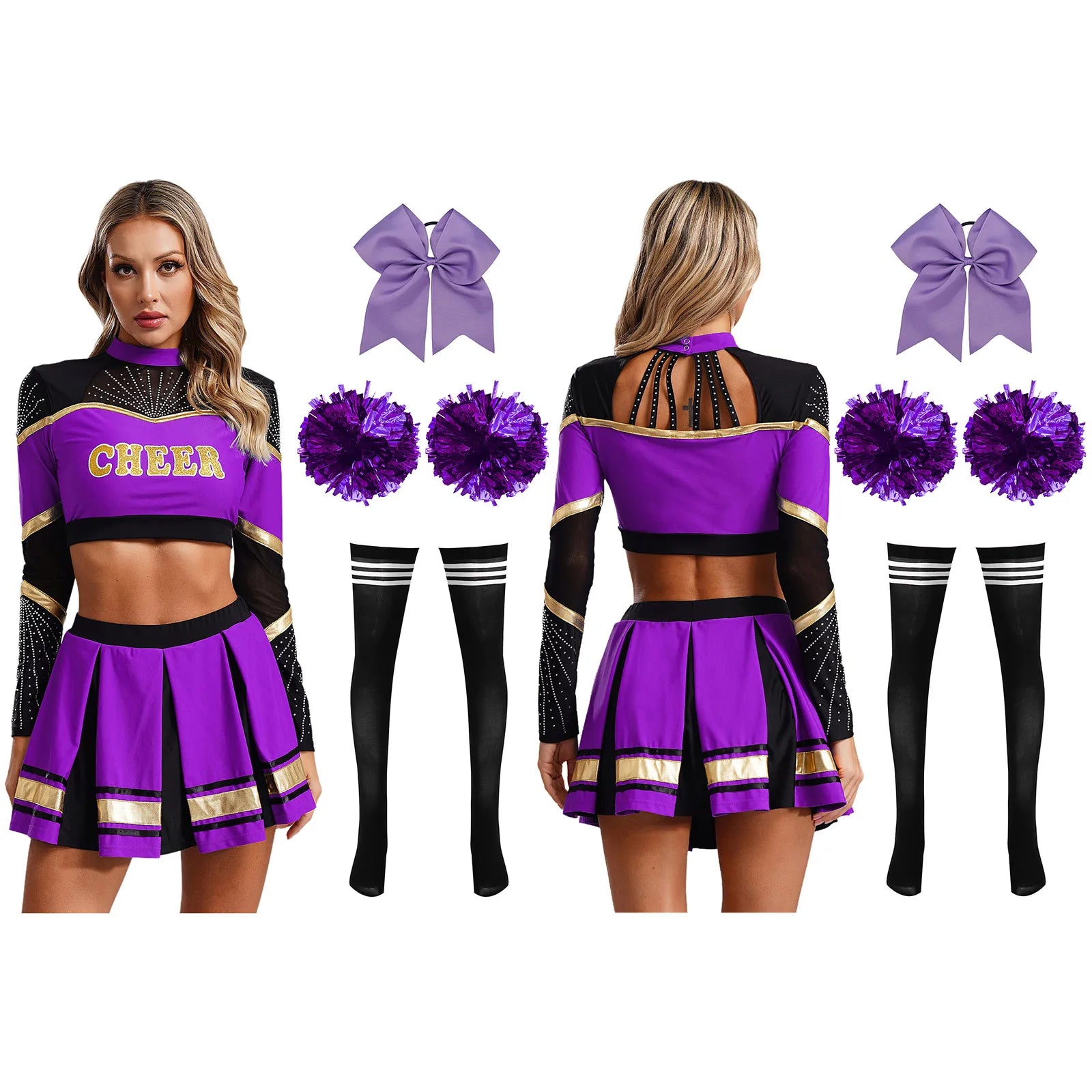 Women's Cheerleading Performance Costume Set with Crop Top and Skirt