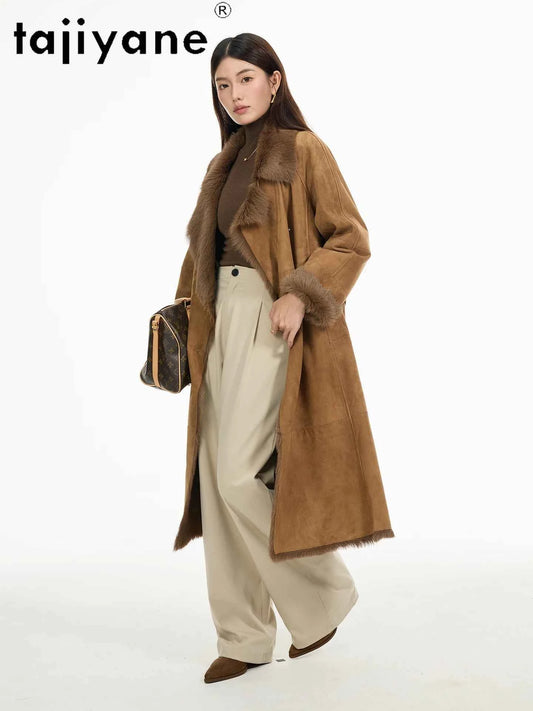 TAJIYANE Natural Tuscany Sheepskin with Wool Attached Coats Long Real Fur Coat Woman Clothing High Quality Winter Outerwear 2025