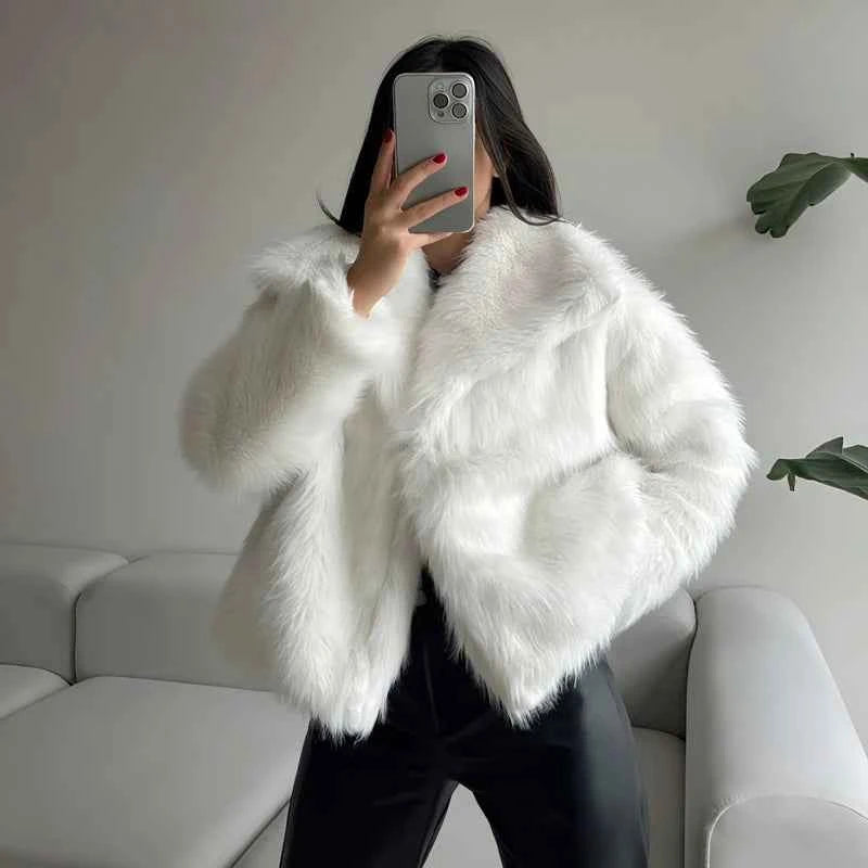 MUJER Faux Fur Coat Plush Fluffy Women's Jacket 2025 Woman Autumn Winter New in Outerwears White Red Gray Black Blends Coats