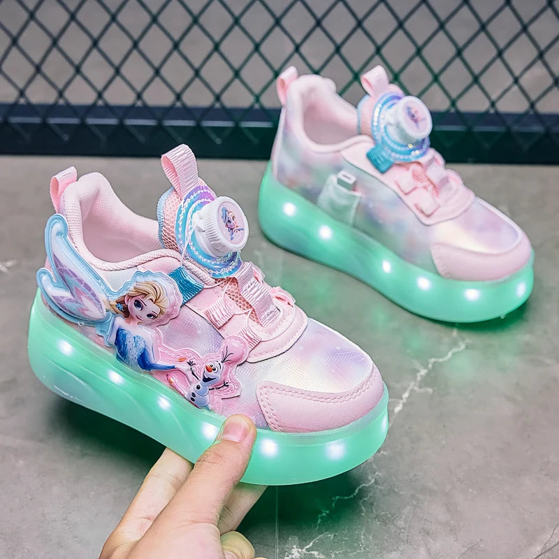 Disney Princess Two Wheels Children's Led Light Roller Skate Shoes For Girls 2025 Glowing Sports Luminous Sneakers
