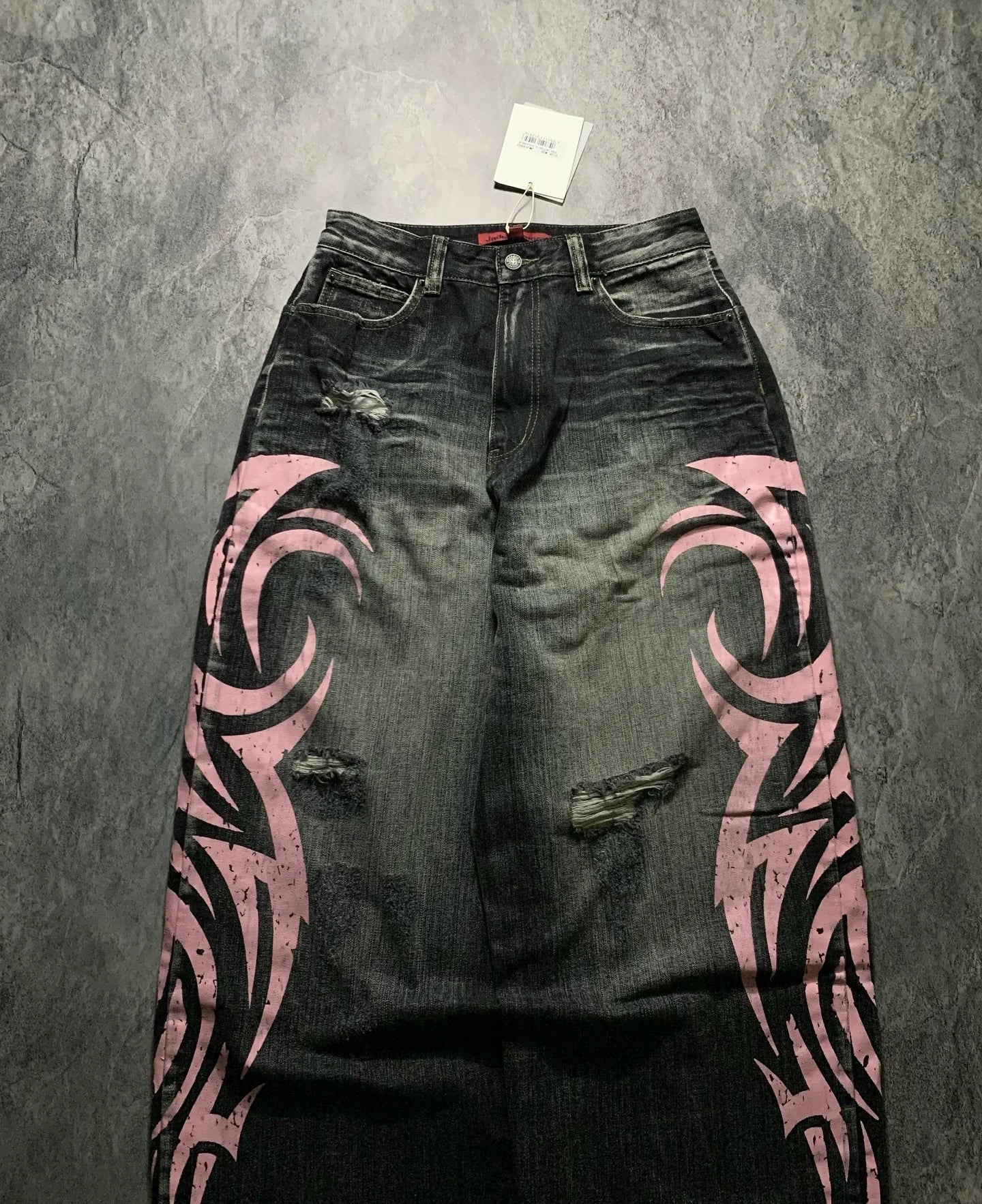 Denim Pant Women Jeans Wide Leg Long Pants Hole High Waist Straight Trousers Y2k Streetwear Print Mom Jeans Casual Loose 2025