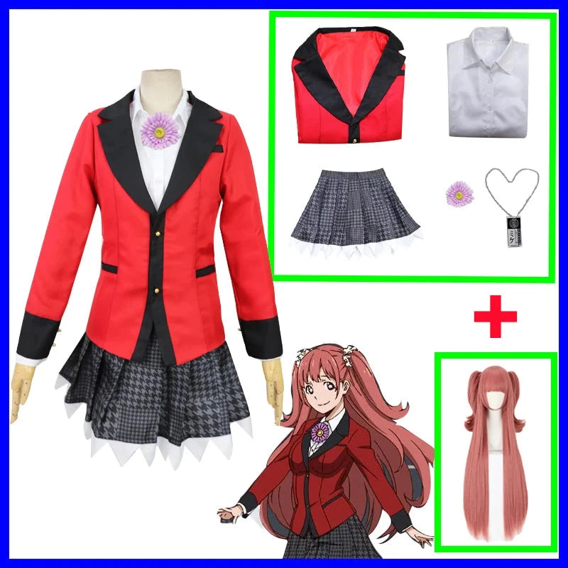 Anime Kakegurui Cosplay Costume Kirari Momobami Uniform Yumeko Sayaka Compulsive Gambler Japanese School Girl Pleated Skirt Suit SS69 96.69 custume wig 2 / 2XL / Anime Kakegurui