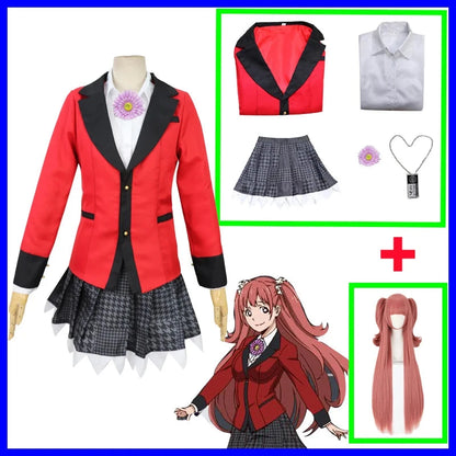 Anime Kakegurui Cosplay Costume Kirari Momobami Uniform Yumeko Sayaka Compulsive Gambler Japanese School Girl Pleated Skirt Suit SS69 96.69 custume wig 2 / 2XL / Anime Kakegurui