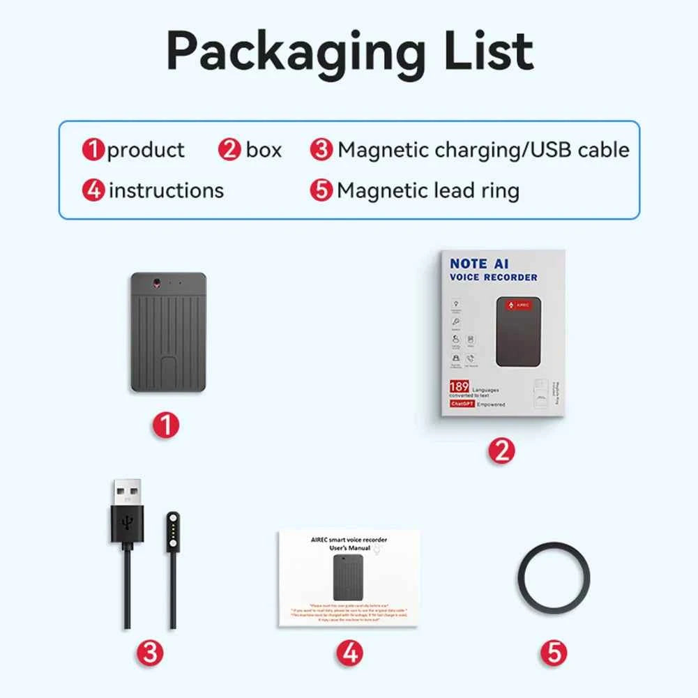 ChatGPT-4 AI Voice Recorder LED Indicator AI Notetaking Device 500mAh Intelligent Note Voice Recorder for International Exchange