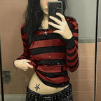 Autumn Y2k Fairy Grunge Pullover Hoodie Striped Print Hoodies Female Sweatshirts Women Hooded Fairycore Aesthetic Harajuku Tops SS69