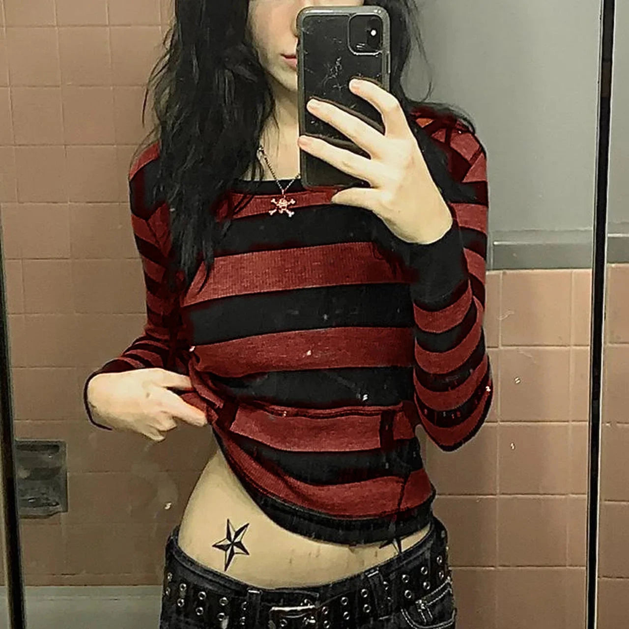 Autumn Y2k Fairy Grunge Pullover Hoodie Striped Print Hoodies Female Sweatshirts Women Hooded Fairycore Aesthetic Harajuku Tops SS69