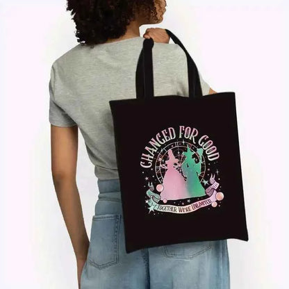 Wicked The Musical Inspired Black Tote Bag  Open-Top Shopper  Shoulder Bag for School, College, Travel & Gift-Giving