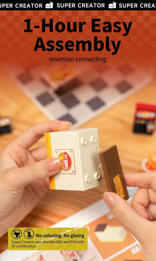 Robotime Rolife Super Creator Series Plastic Dollhouse Building Blocks for Kids Yum Burgers Leisurely Cheers Bar Sweet Sips Tea