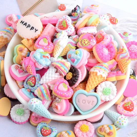 20 Pcs Candy Cake Material Kit 3D Resin Flat Cabochons Embellishment Apple Diy Wedding Hairpin Accessories Scrapbook Craft G10 SS69