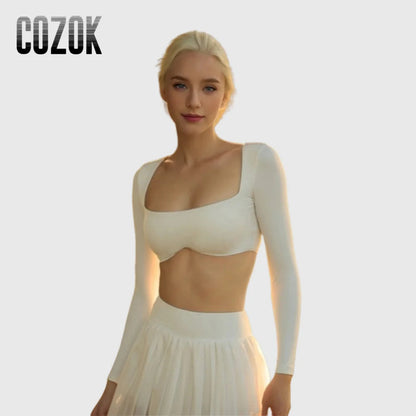 Long Sleeve Yoga Shirts Sexy Sports Top Tight Gym Clothes Woman Fitness Crop Top with Chest Pad Workout Yoga Top Athleisure SS69