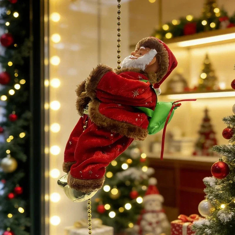 Christmas Doll Decoration Santa Claus Doll Electric Climbing Santa Claus On Beads Chain Moving Figure Hanging Xmas Ornament Gift
