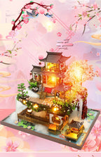 DIY Wooden Chinese Ancient Casa Miniature Building Kits Bookend With Lights Assembled Bookshelf Home Decoration Friends Gifts SS69