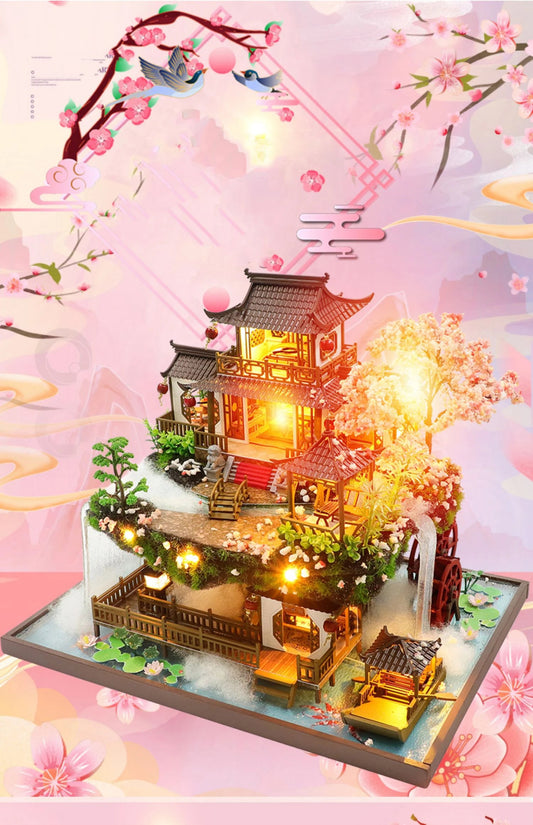 DIY Wooden Chinese Ancient Casa Miniature Building Kits Bookend With Lights Assembled Bookshelf Home Decoration Friends Gifts SS69