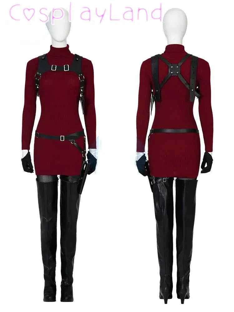 Female Ada Wong Cosplay Costume Clothing Resident 4 Remake Ada Red Women Dress Role Playing Halloween Game Set with Shoes
