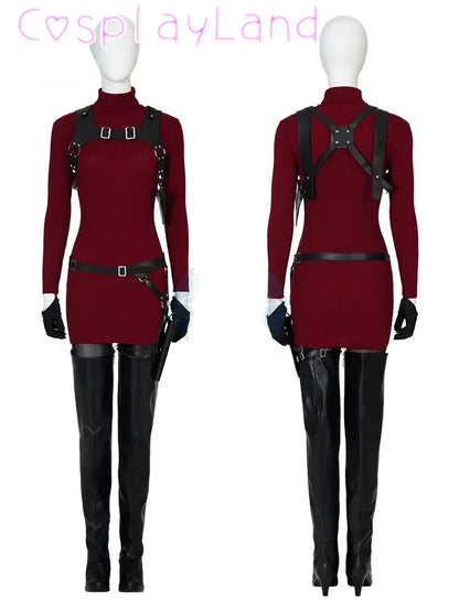 Female Ada Wong Cosplay Costume Clothing Resident 4 Remake Ada Red Women Dress Role Playing Halloween Game Set with Shoes