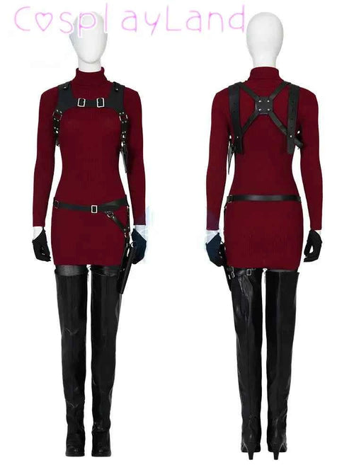 Female Ada Wong Cosplay Costume Clothing Resident 4 Remake Ada Red Women Dress Role Playing Halloween Game Set with Shoes