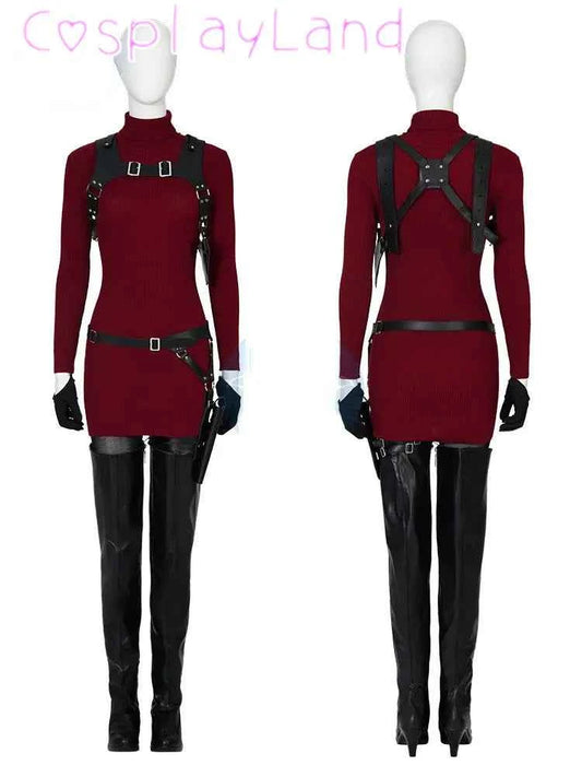 Female Ada Wong Cosplay Costume Clothing Resident 4 Remake Ada Red Women Dress Role Playing Halloween Game Set with Shoes