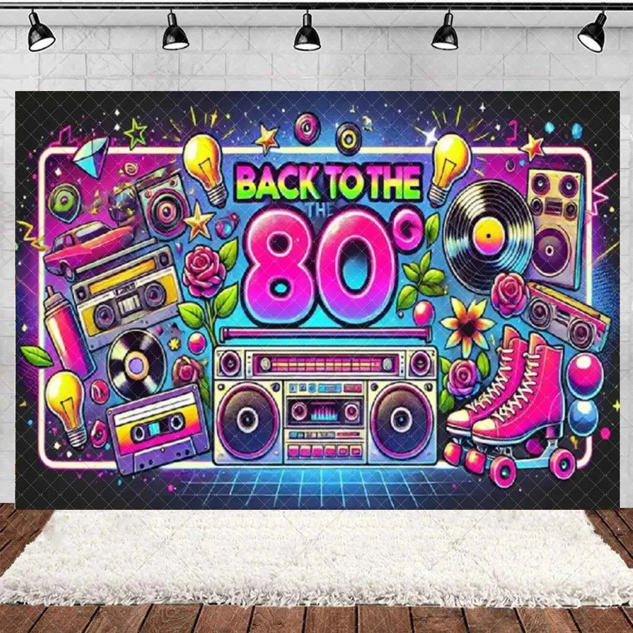 Retro Back to the 70s 80s 90s Backdrop Music Party Decorations Neon Light Graffiti Tapes Disco Background Photo Studio Supplies