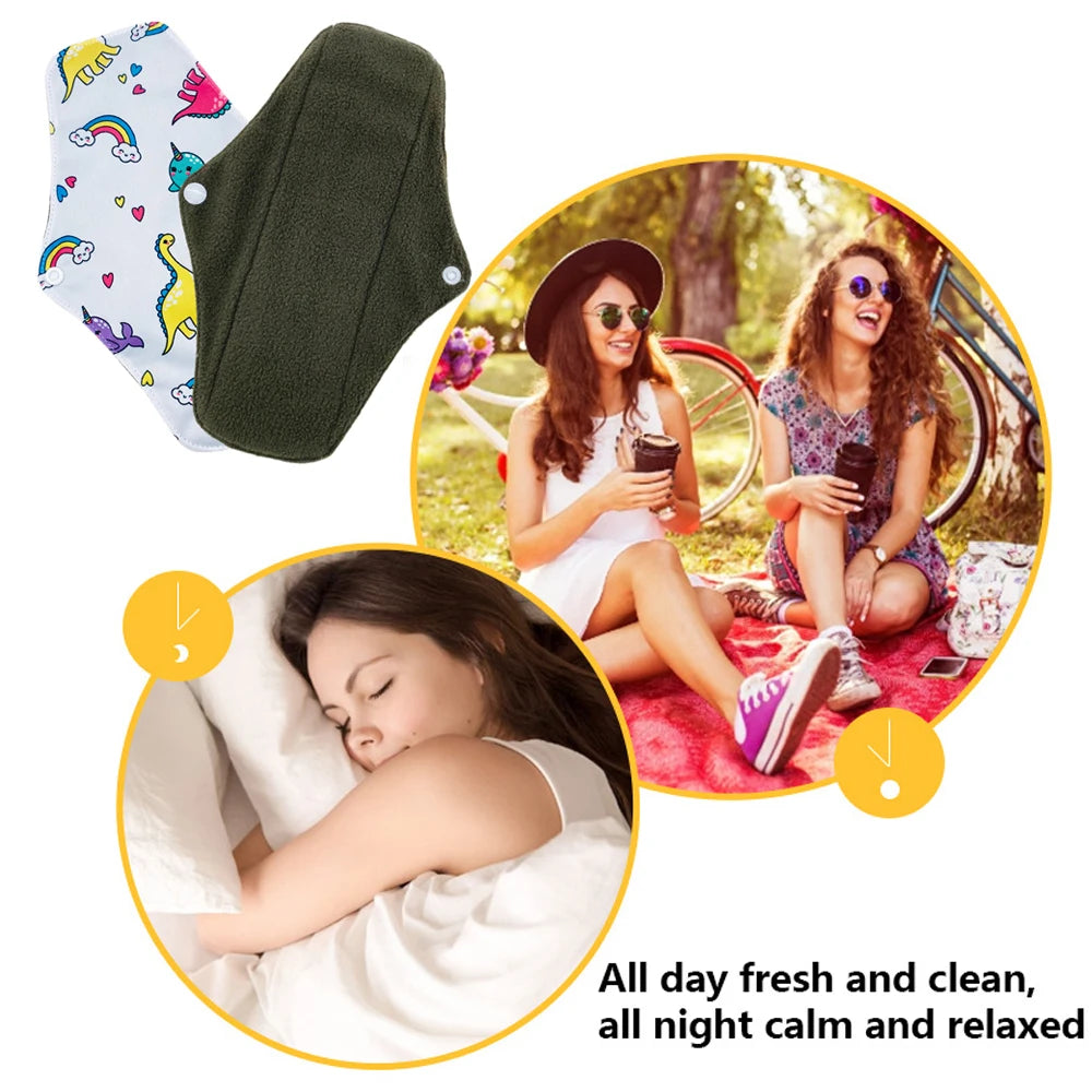 5PCS Reusable Menstrual Pads Heavy Flow Women Menstrual Period Washable Sanitary Napkin Organic Bamboo Charcoal Cloth Pad