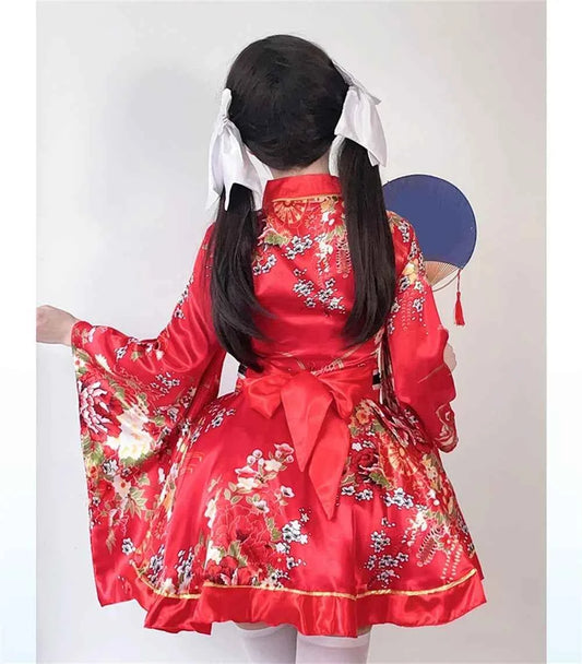Japanese Kimono Yukata Robes Kawaii Girls Floral Printed Haori Suit Lovely Lolita Dress For Women Maid Cosplay Costume Halloween